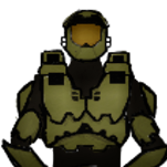 A drawn image of Master Chief, from the Halo franchise.